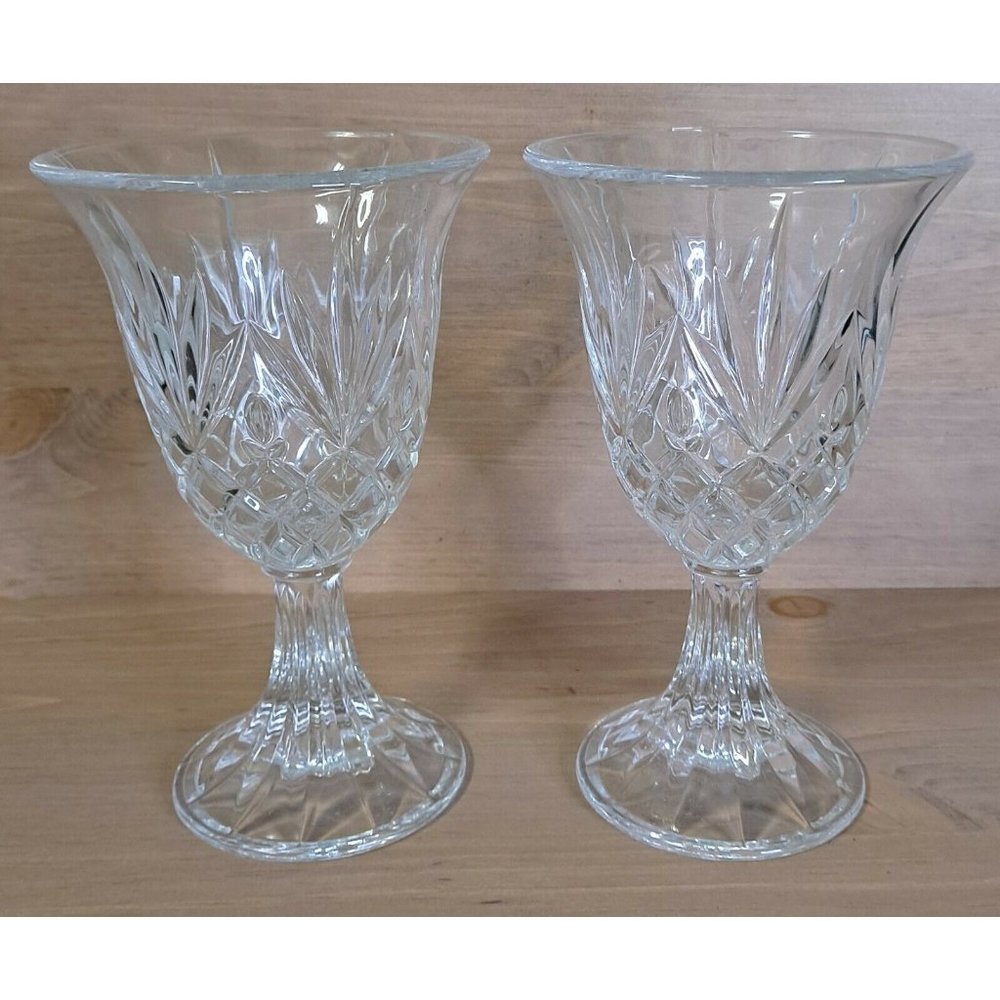 Vintage Pair of Pineapple Cut Glass Goblets